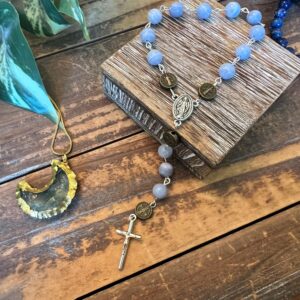 Blue Lace Agate Mini Rosary / Pocket Rosary - Attuned To Mother Mary, Crystals, Prayer Beads