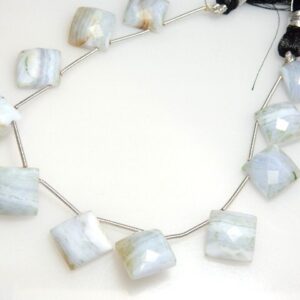 Natural Blue Lace Agate Beads: 12x12mm Square Checker Cut, 8'' Strand