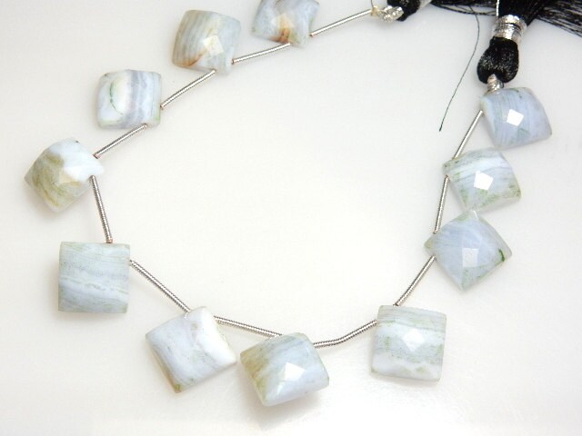 Natural Blue Lace Agate Beads: 12x12mm Square Checker Cut, 8'' Strand
