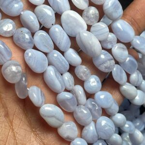 Natural Blue Lace Agate Smooth Tumble Shape Gemstone Beads, 10x9-12x8 Mm Uneven Shape Beads, 15.5 Inch Strand For Making Jewelry & Craft