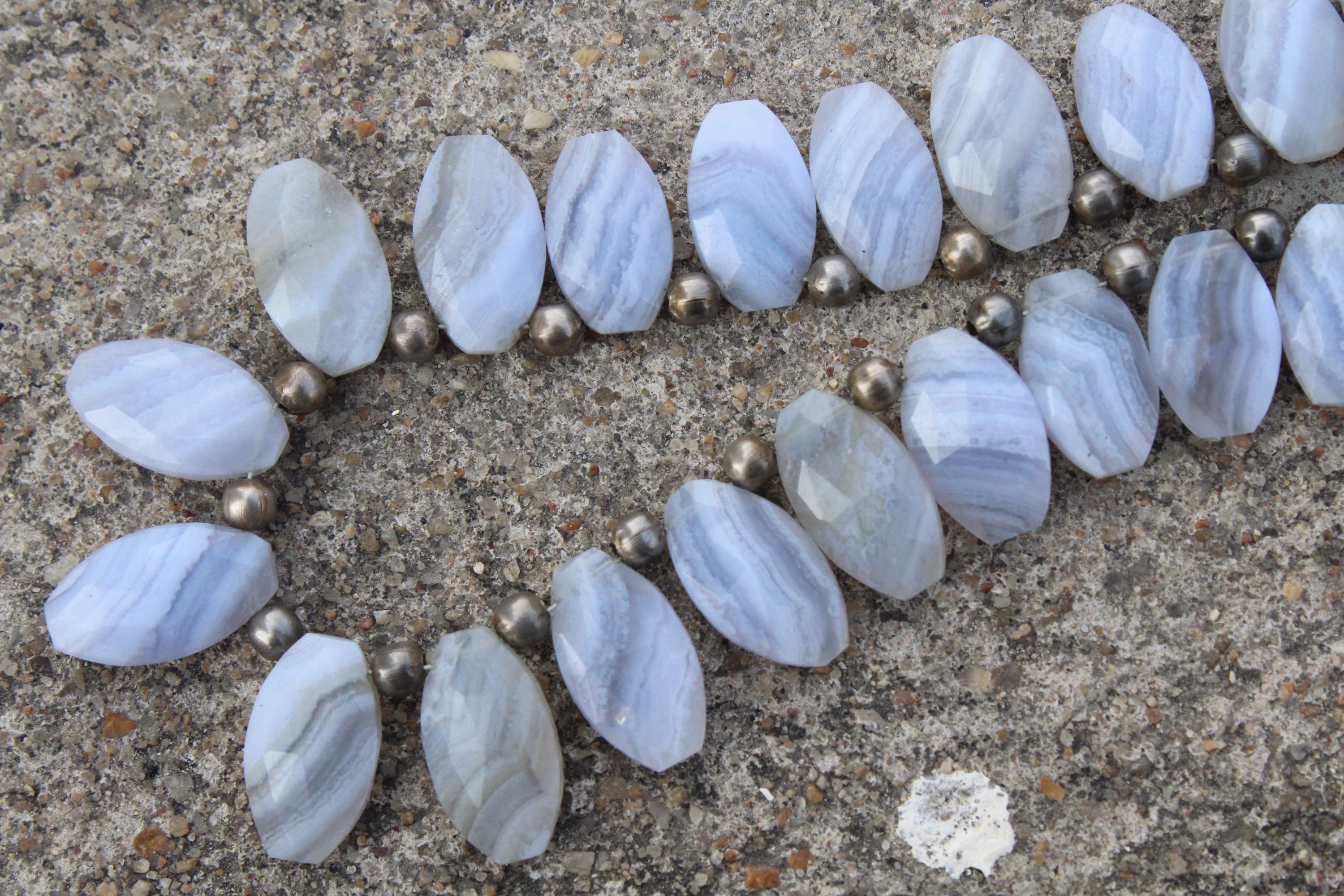 Blue Lace Agate Gemstone Faceted Briolette Beads I 12-piece Marquise-shaped I Size—13-17 Mm App. Jewelry Setting (c548)
