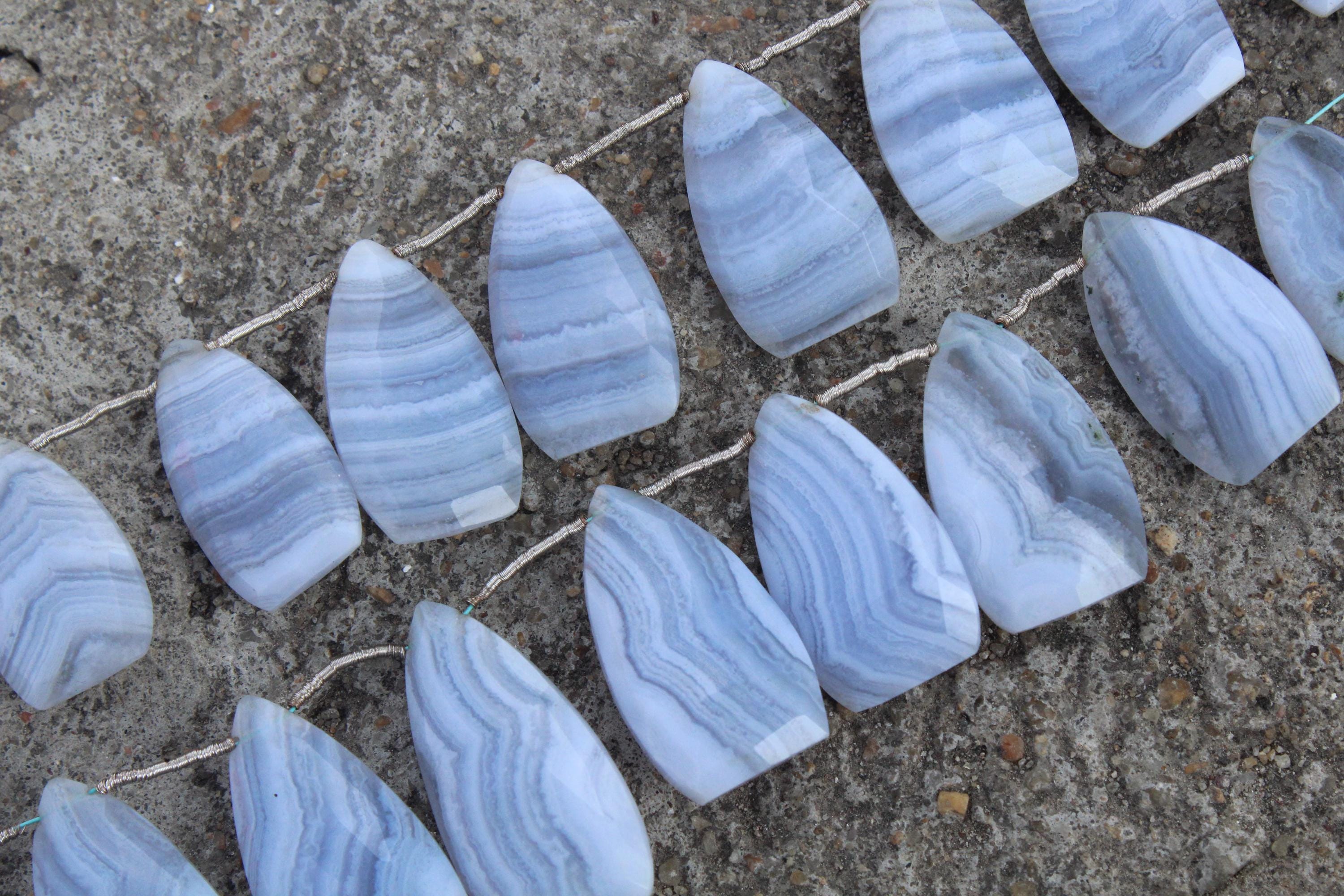 Blue Lace Agate Gemstone Faceted Briolette Beads I 10-piece Half Marquise-shaped I Size—20-29 Mm App. Jewelry Setting (c547) Blue Lace Agate Gemstone Faceted Briolette Beads I 10-piece Half Marquise-shaped I Size—20-29 Mm App. Jewelry Setting (c547)