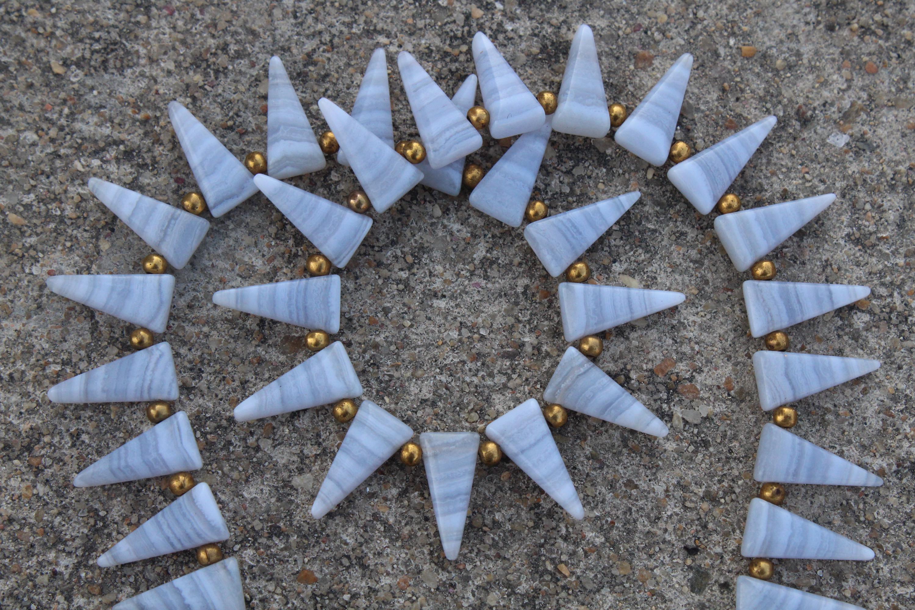 Blue Lace Agate Gemstone Smooth Briolette Beads I 10 Pieces Triangle-shaped I Size 8x16 Mm App. I Jewelry Setting [c467]