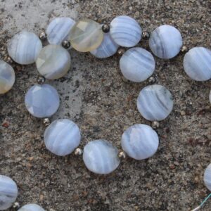 Blue Lace Agate Gemstone Faceted Briolette Beads | 10 Piece Disk-shaped | Size—11-13 Mm | Jewelry Setting (c339)