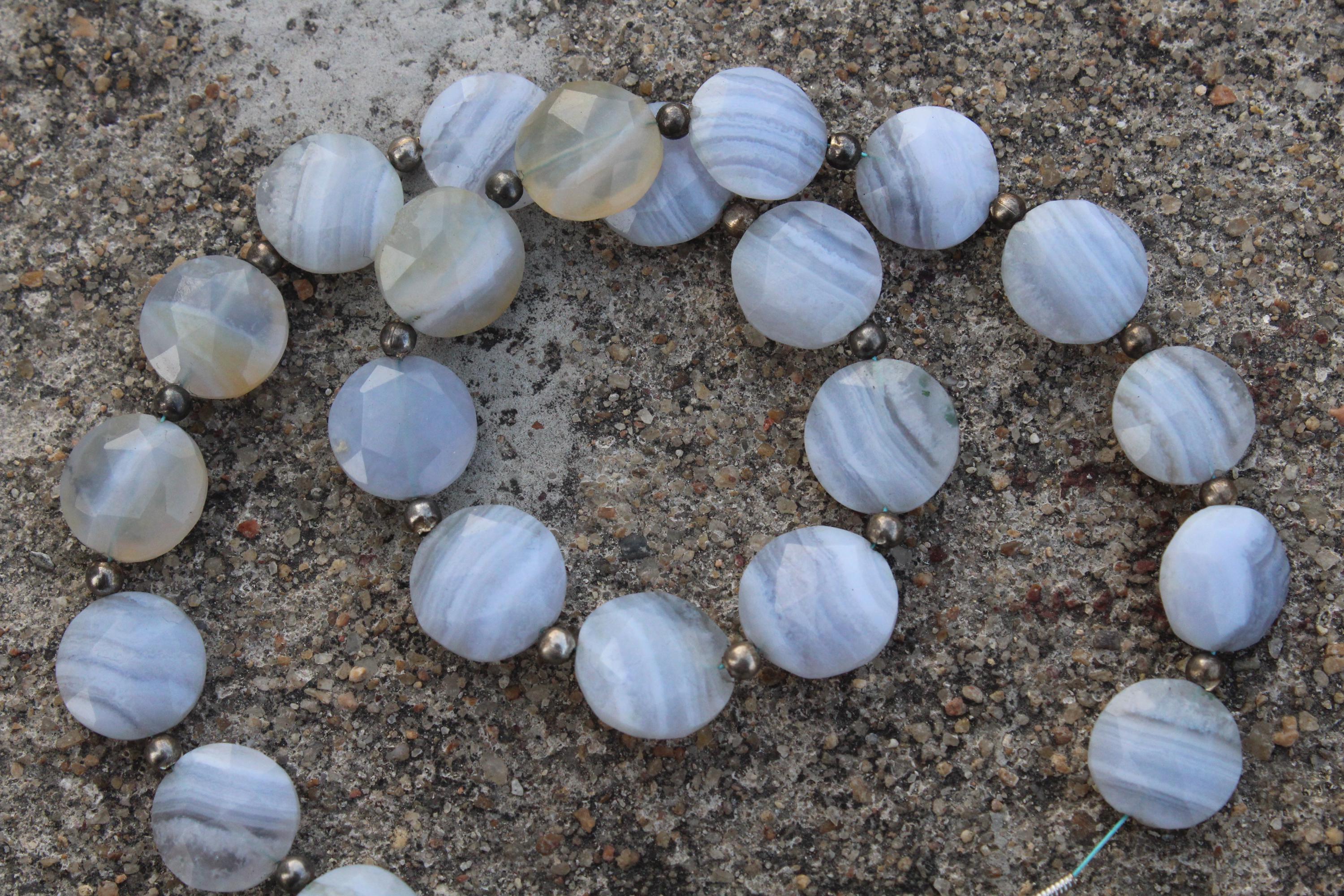 Blue Lace Agate Gemstone Faceted Briolette Beads | 10 Piece Disk-shaped | Size—11-13 Mm | Jewelry Setting (c339)