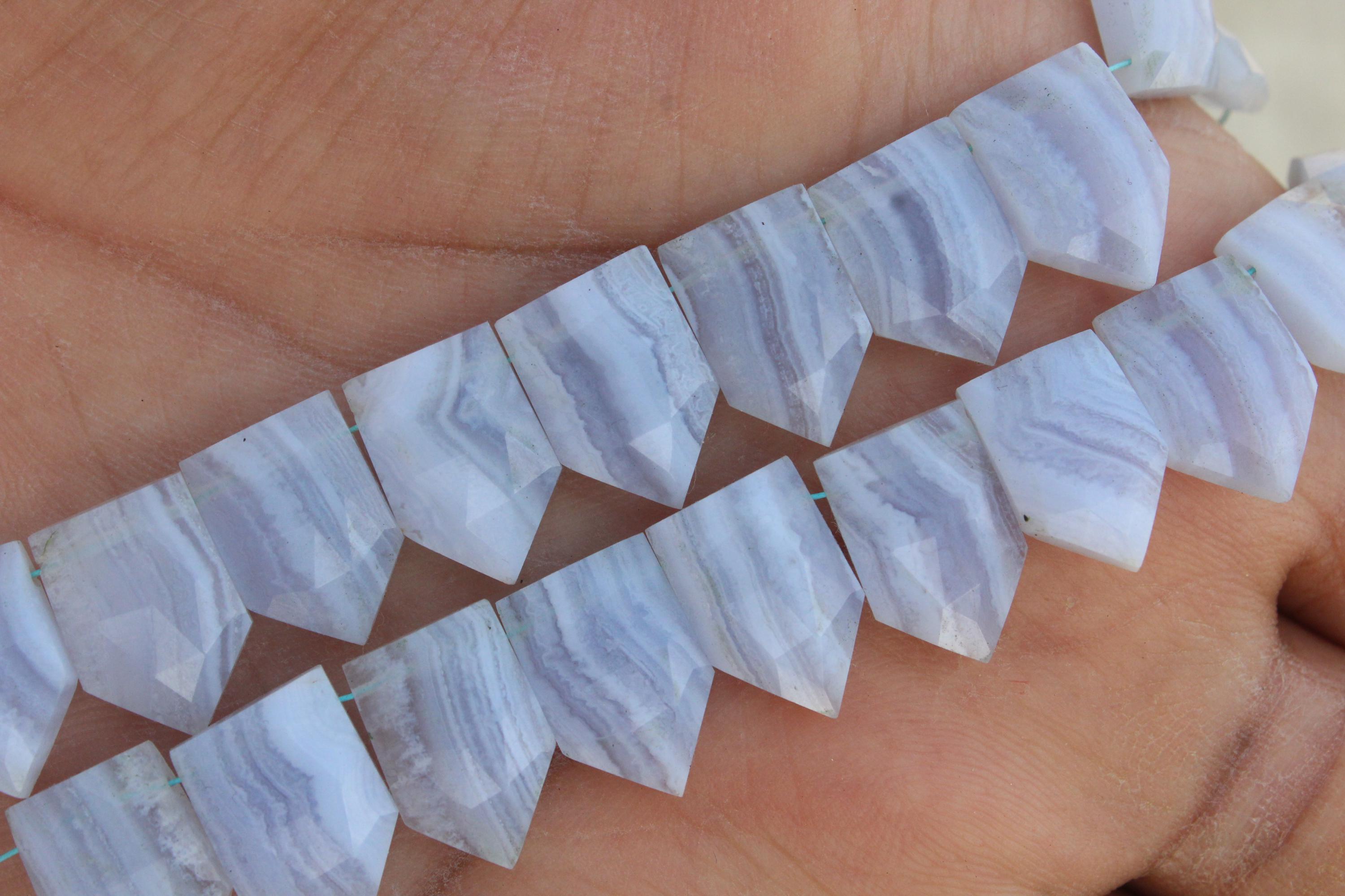 Blue Lace Agate Gemstone Faceted Briolette Beads I 10 Pieces Pentagon-shaped I Size 10x15 Mm App. I Jewelry Setting [c198]