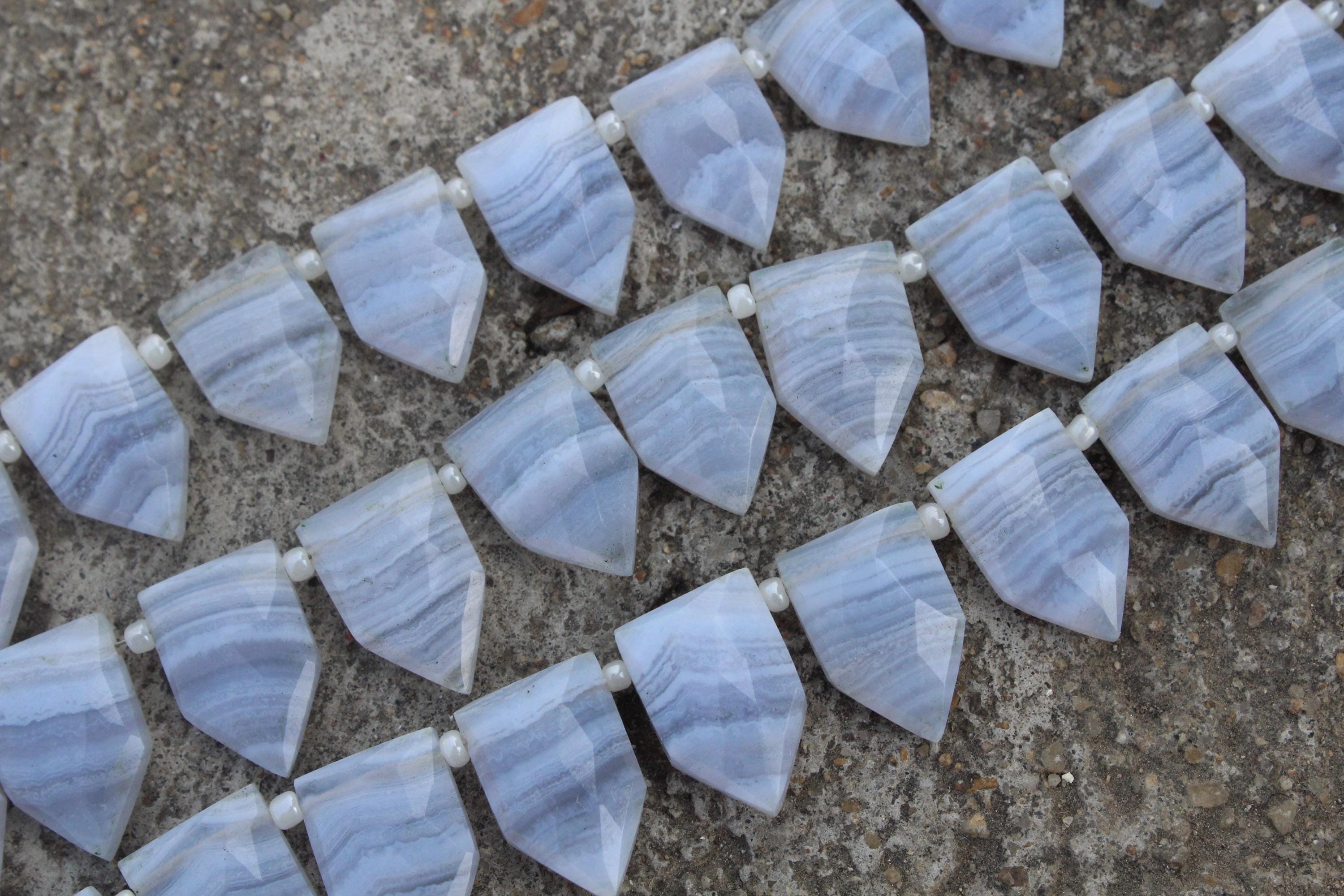 Blue Lace Agate Gemstone Faceted Briolette Beads I 10 Pieces Pentagon-shaped I Size 16--17 Mm App. I Jewelry Setting [c197]