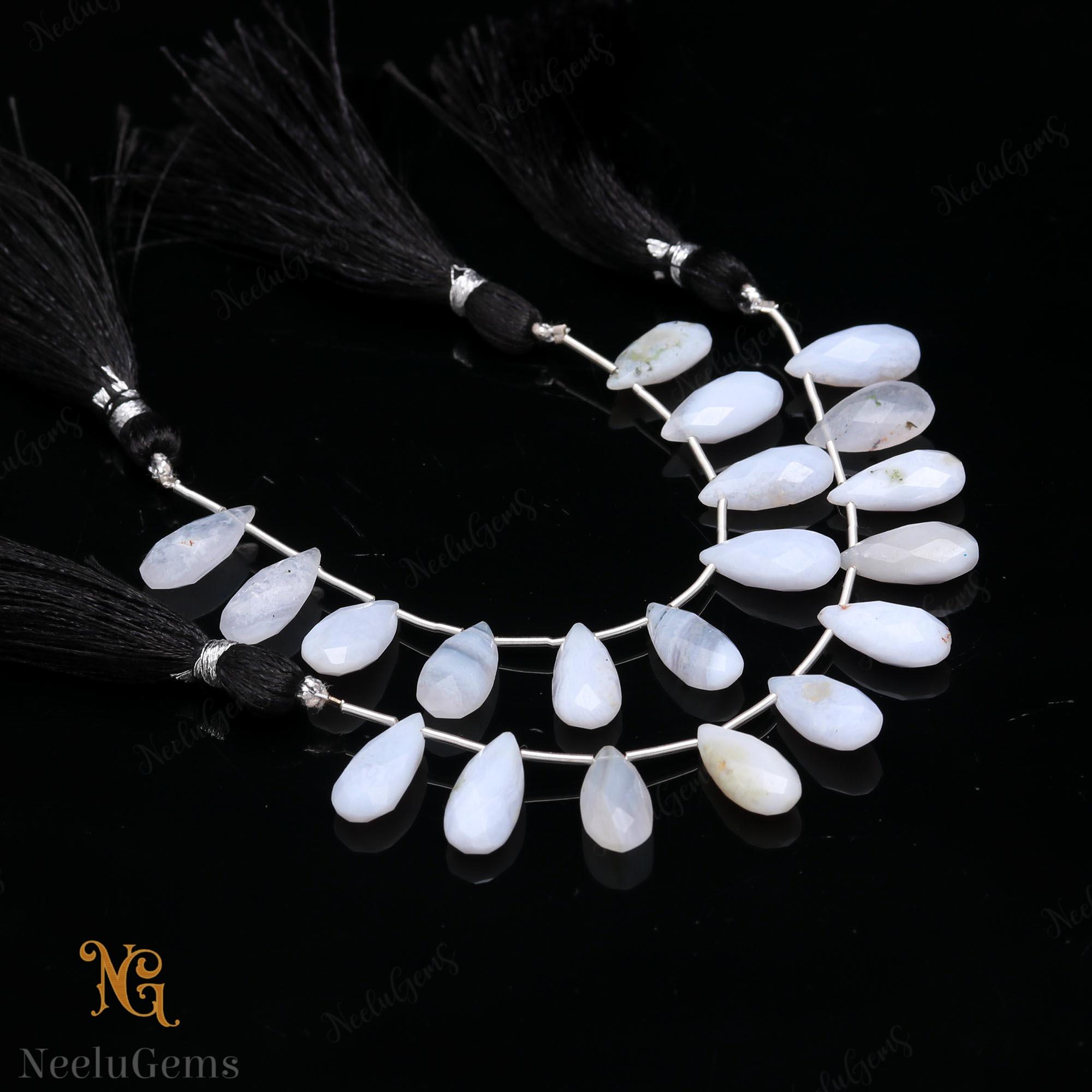 Aaa+ Blue Lace Agate Faceted Pears Briolette Beads,natural Lace Agate Side Drill Teardrop Beads,10 Pcs Gemstone Beads For Handmade Jewelry