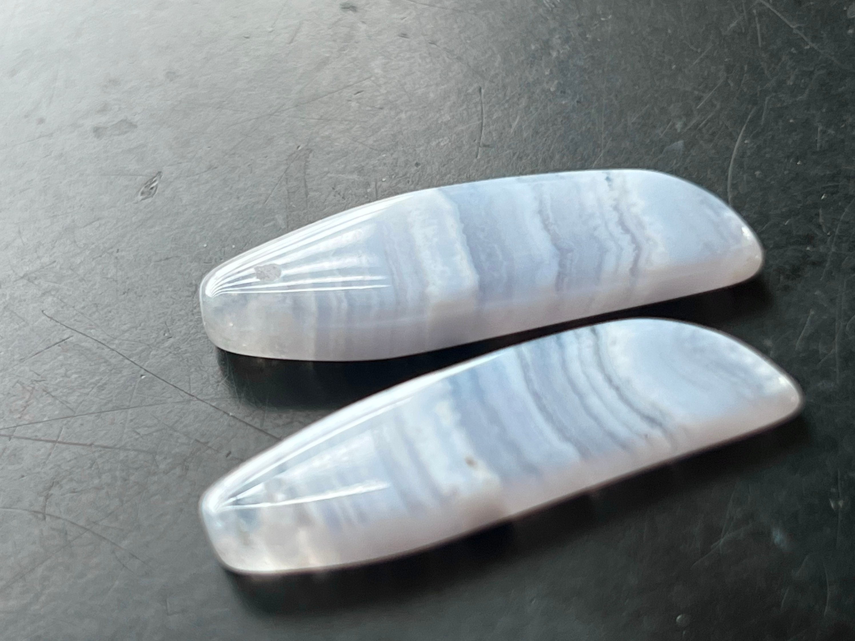 Gorgeous Blue Lace Agate Matching Long Drops With Large Drilled Hole