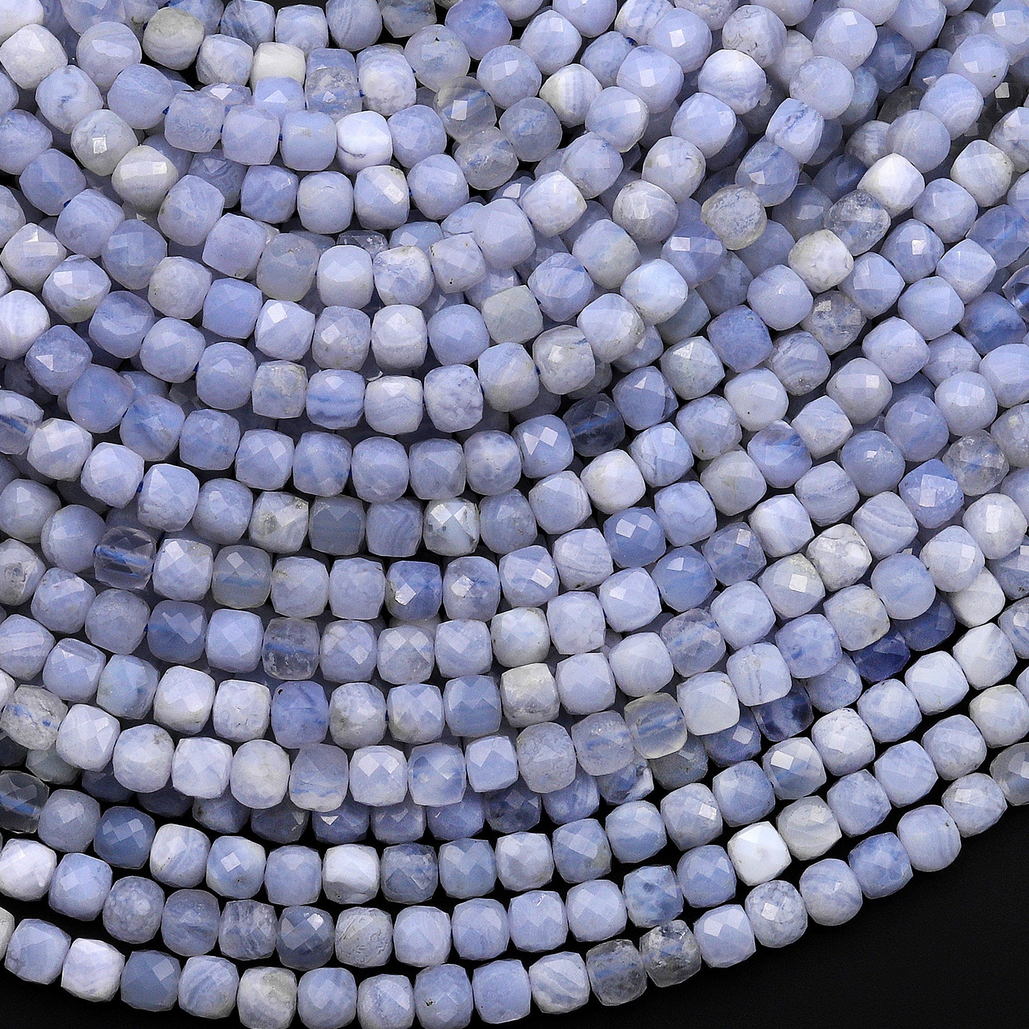 Natural Blue Lace Agate Faceted 4mm Cube Beads Gemstone 15.5" Strand Natural Blue Lace Agate Faceted 4mm Cube Beads Gemstone 15.5" Strand