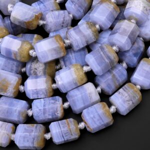 Faceted Natural Blue Lace Agate Octagon Cylinder Tube Beads 15.5" Strand