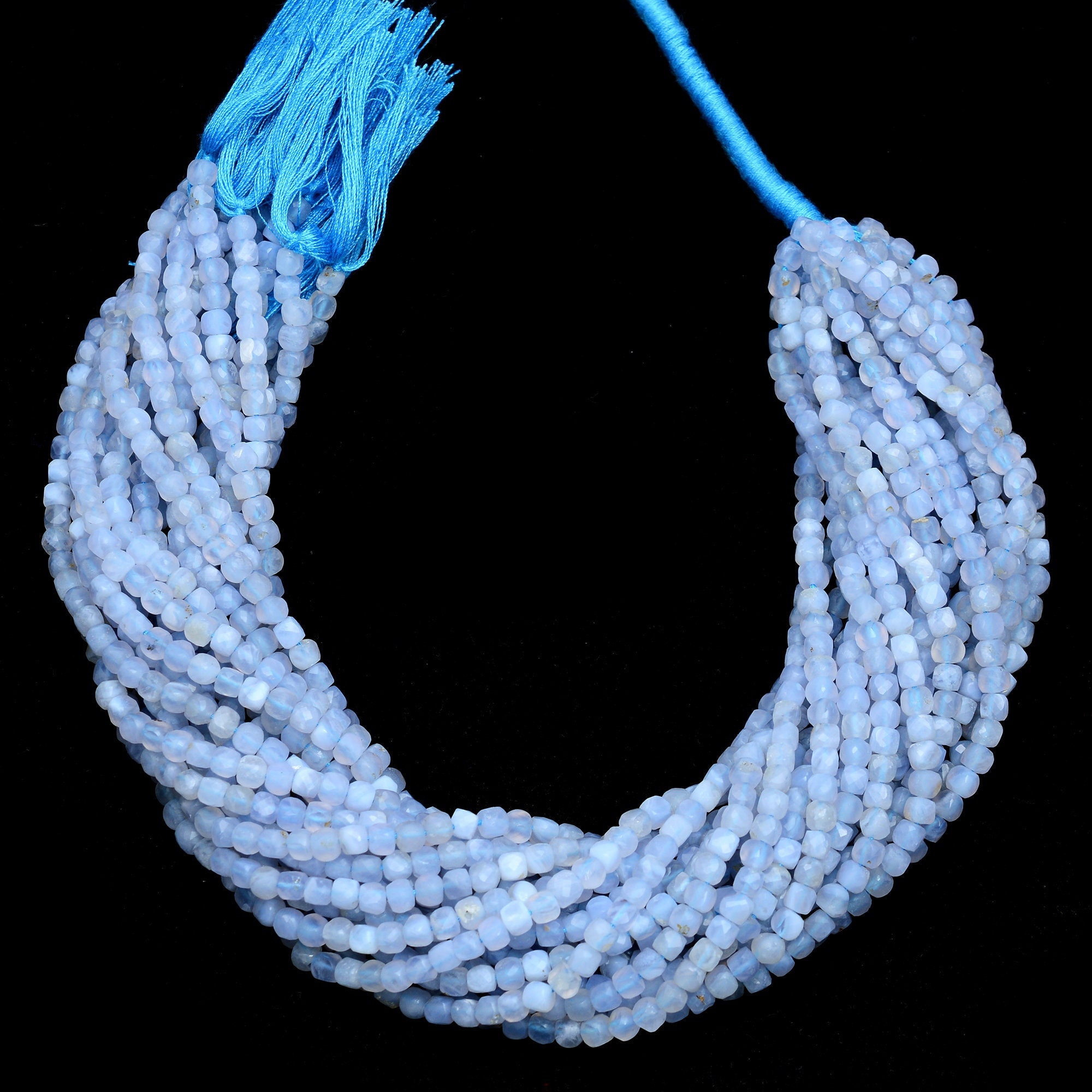 Natural Blue Lace Agate Gemstone 4mm Cube Faceted Beads | Blue Agate Semi Precious Gemstone Loose 3d Box Briolette Fancy Beads | 13" Strand Natural Blue Lace Agate Gemstone 4mm Cube Faceted Beads | Blue Agate Semi Precious Gemstone Loose 3d Box Briolette Fancy Beads | 13" Strand
