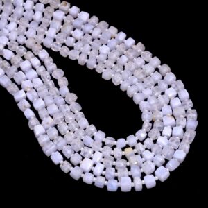 Natural Blue Lace Agate Gemstone 4mm-5mm Cube Faceted Beads | Blue Agate Semi Precious Gemstone Loose 3d Box Briolette Beads | 14inch Strand