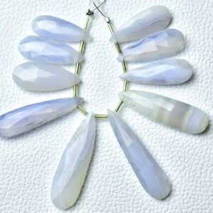 Natural Blue Lace Agate Briolettes Faceted Long Pear Briolettes Gemstone Beads Rare Blue Lace Agate Beads Jewelry Making - 10 Pcs No4877