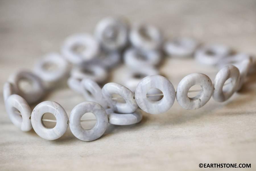 L/ Blue Lace Agate 15mm Donut Beads 15" Strand Size Varies Natural Agate Gemstone Beads For Jewelry Making