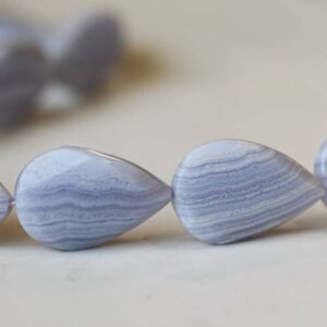 L/ Blue Lace Agate 20x30mm Faceted Pear Beads 15.5" Strand Natural Light Blue Banded Agate Unique Pear Shape For All Jewelry Making