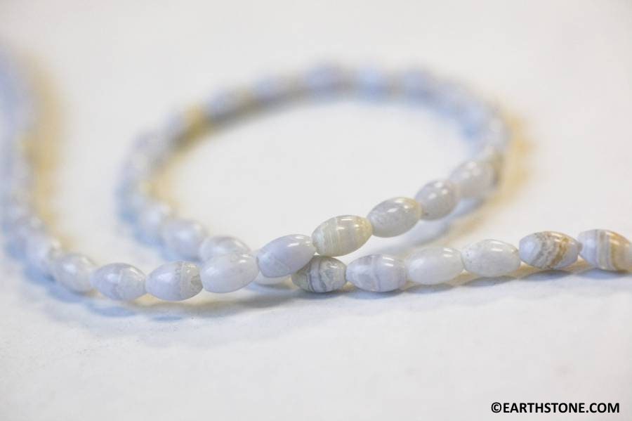 S/ Blue Lace Agate 4x6mm/ 5x12mm Oval Rice Beads 15.5" Strand Natural Pale Blue Agate Gemstone Beads For Jewelry Making