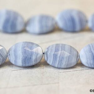 XL/ Blue Lace Agate 18x25mm Faceted Flat Oval beads 16" strand Natural gemstone For Jewelry Making