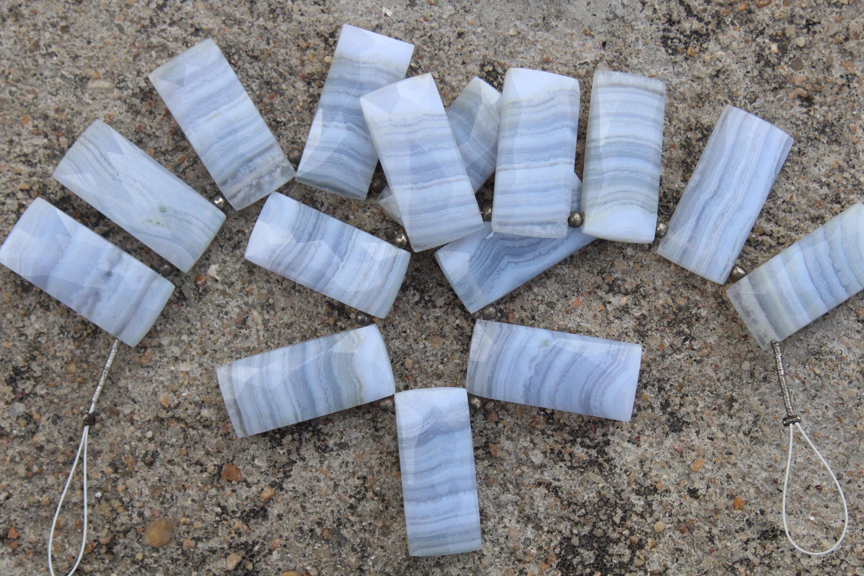 Blue Lace Agate Gemstone Faceted Briolette Beads | 10-piece Rectangle | Size- 11x24 Mm | Jewelry Setting (c753)
