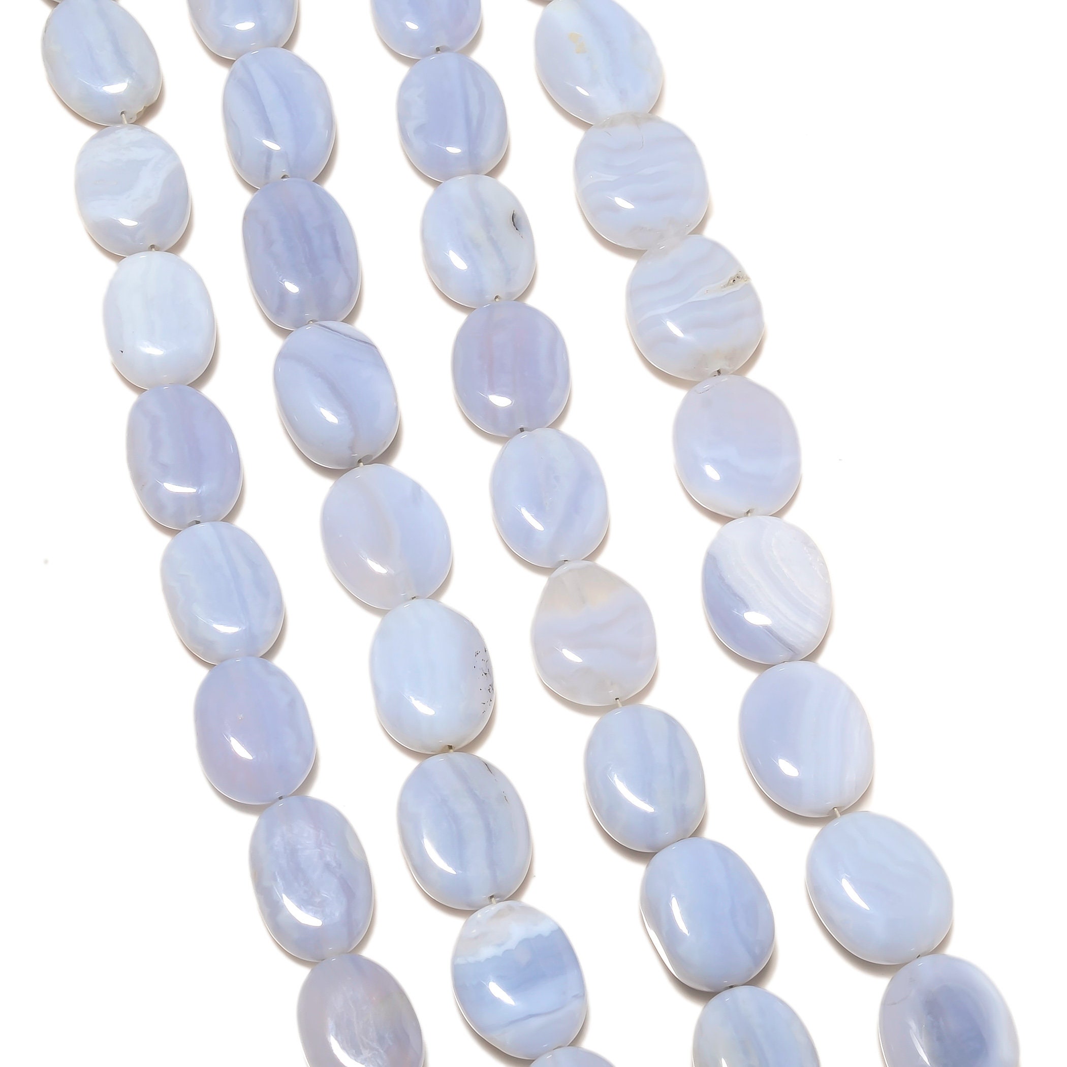 Blue Lace Agate Plain Oval Beads, 12mm To 13mm/14mm To 15mm Light Blue Lace Agate Gemstone Beads, 8 Inch Strand, Gds2202