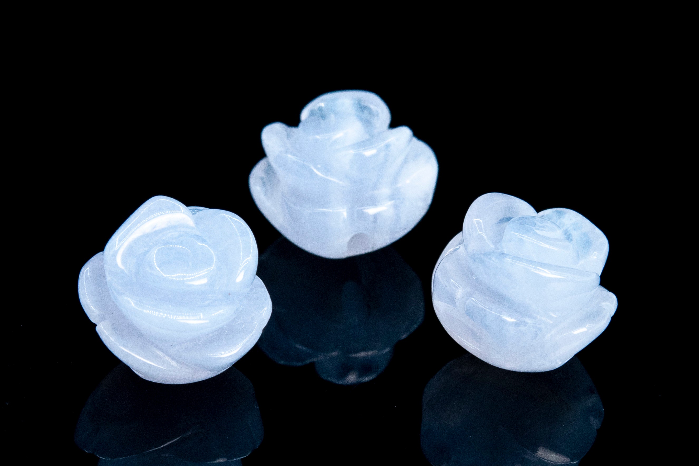 5 Pcs - 8mm Blue Lace Agate Beads Grade Aaa Genuine Natural Rose Carved Gemstone Flower Beads (112561)