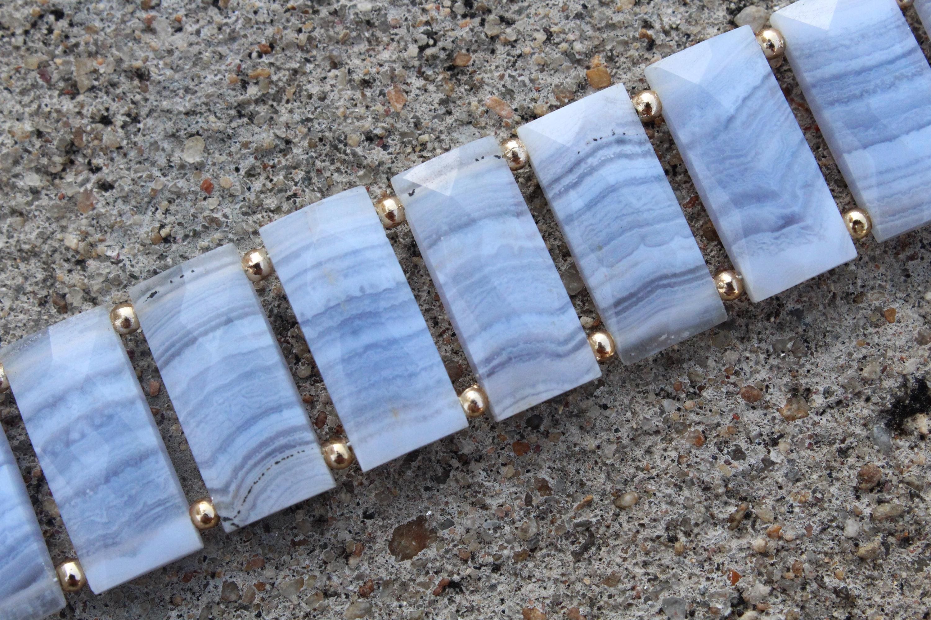 Blue Lace Agate Gemstone Faceted Briolette Beads | 10-piece Rectangle | Size- 19-20 Mm | Jewelry Setting (c868)