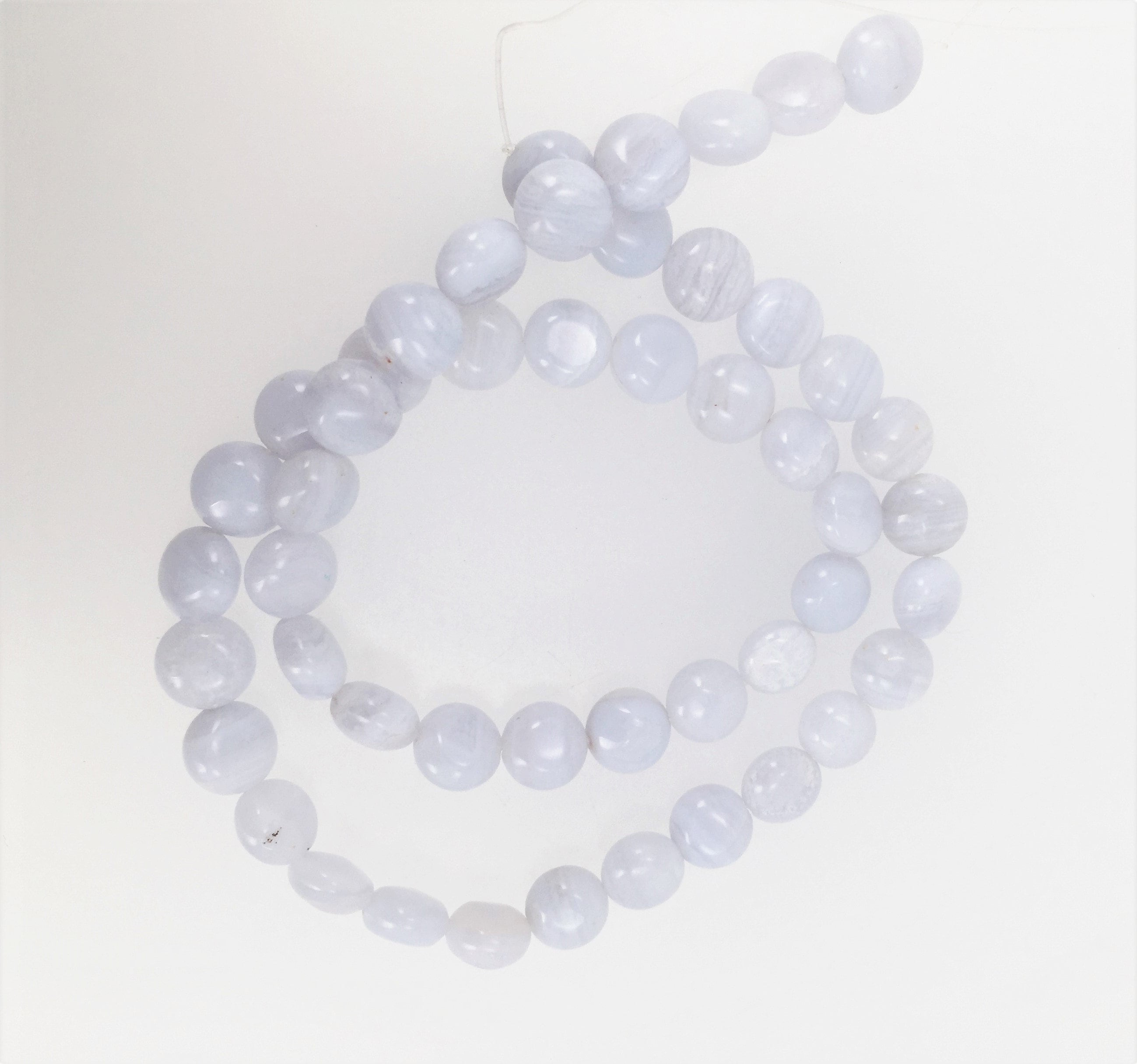 Blue Lace Agate Coin Beads 8.5mm. Natural Blue Lace Agate Smooth Beads 7.5''