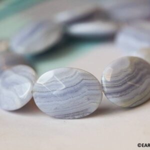 Xl/ Blue Lace Agate 22x30mm Faceted Flat Oval Beads 16" Strand Natural Agate Gemstone Beads For Jewelry Making