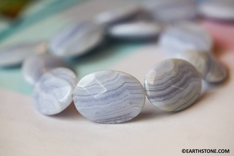 Xl/ Blue Lace Agate 22x30mm Faceted Flat Oval Beads 16" Strand Natural Agate Gemstone Beads For Jewelry Making Xl/ Blue Lace Agate 22x30mm Faceted Flat Oval Beads 16" Strand Natural Agate Gemstone Beads For Jewelry Making