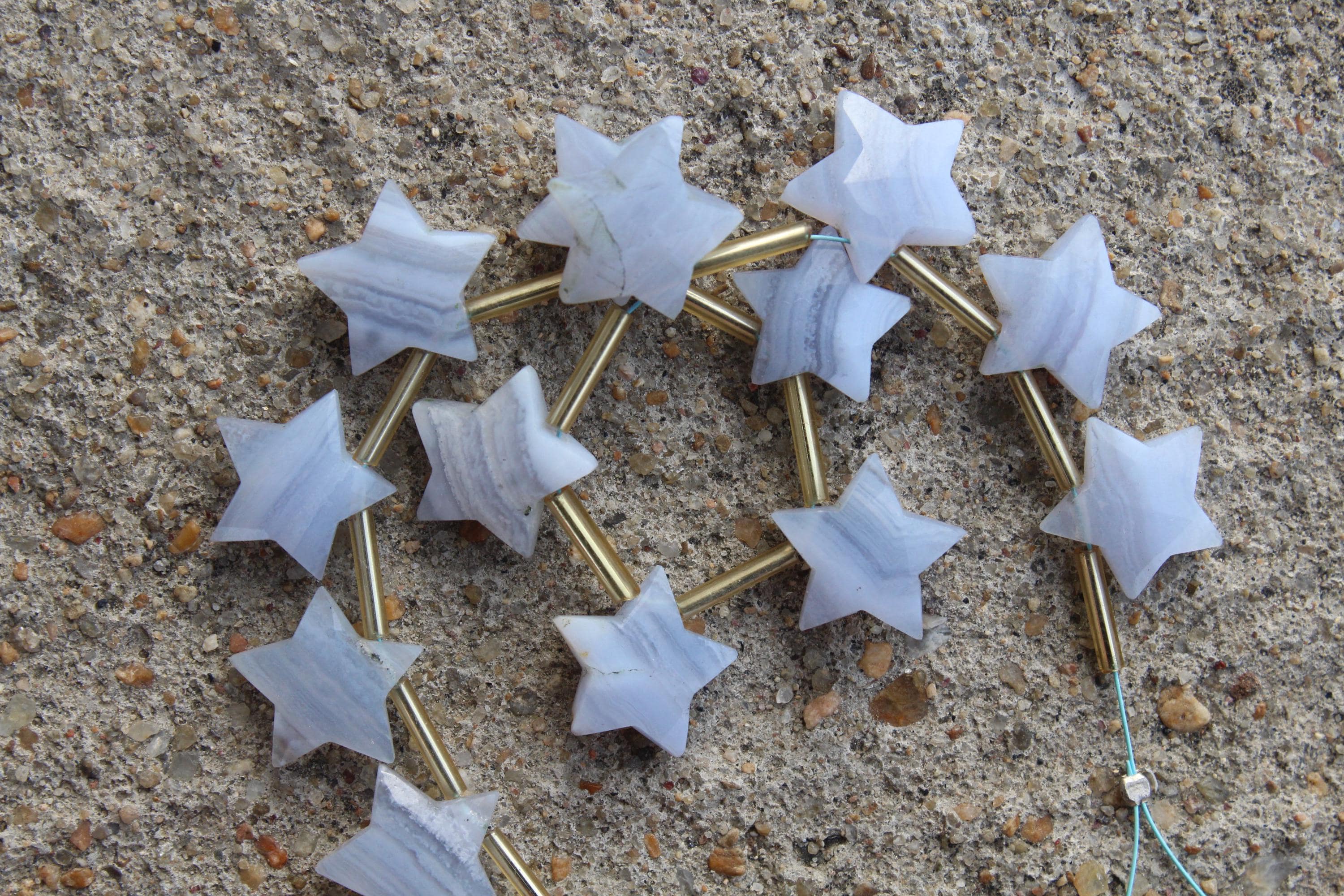 Blue Lace Agate Gemstone Faceted Briolette Beads I 12-piece Star I Size—12 - 13 Mm App. Jewelry Setting (d103)