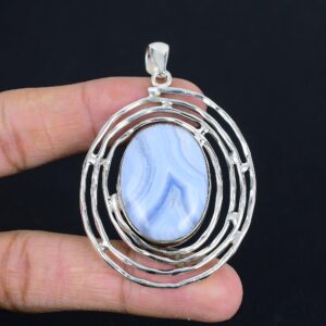Blue Lace Agate 925 Sterling Silver Pendant - Handmade Silver Jewelry Blue Lace Agate 925 Sterling Silver Pendant - Handmade Silver Jewelry