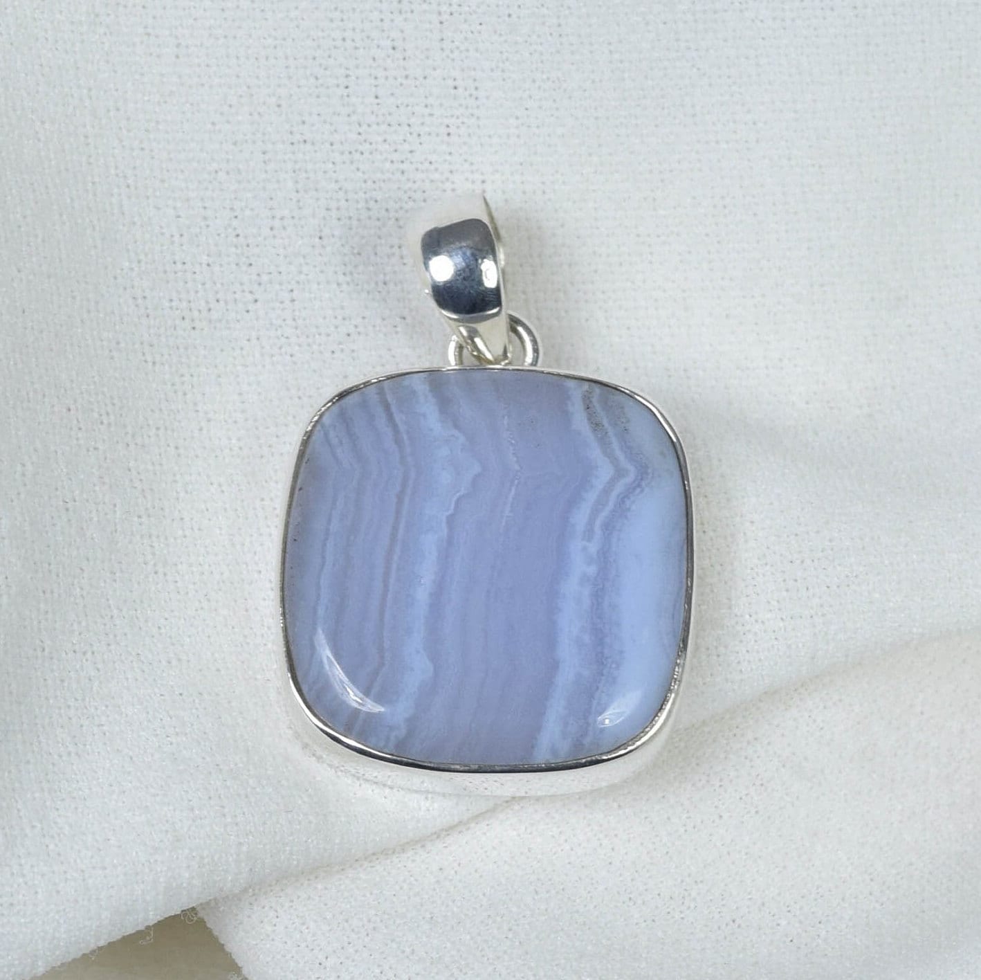 Blue Lace Agate 925 Sterling Silver Square Pendant