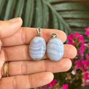 Blue Lace Agate .925 Sterling Silver Pendant Necklace