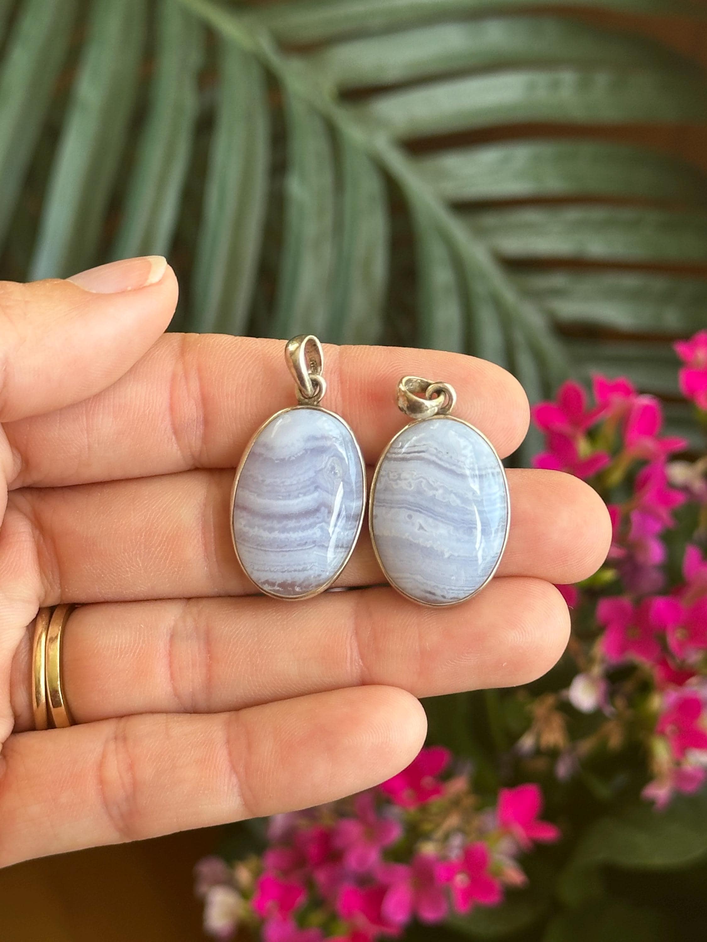Blue Lace Agate .925 Sterling Silver Pendant Necklace
