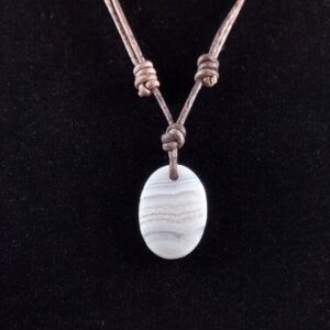 Blue Lace Agate Pendant Adjustable Leather Necklace Handmade by Chris Hay Blue Lace Agate Pendant Adjustable Leather Necklace Handmade by Chris Hay