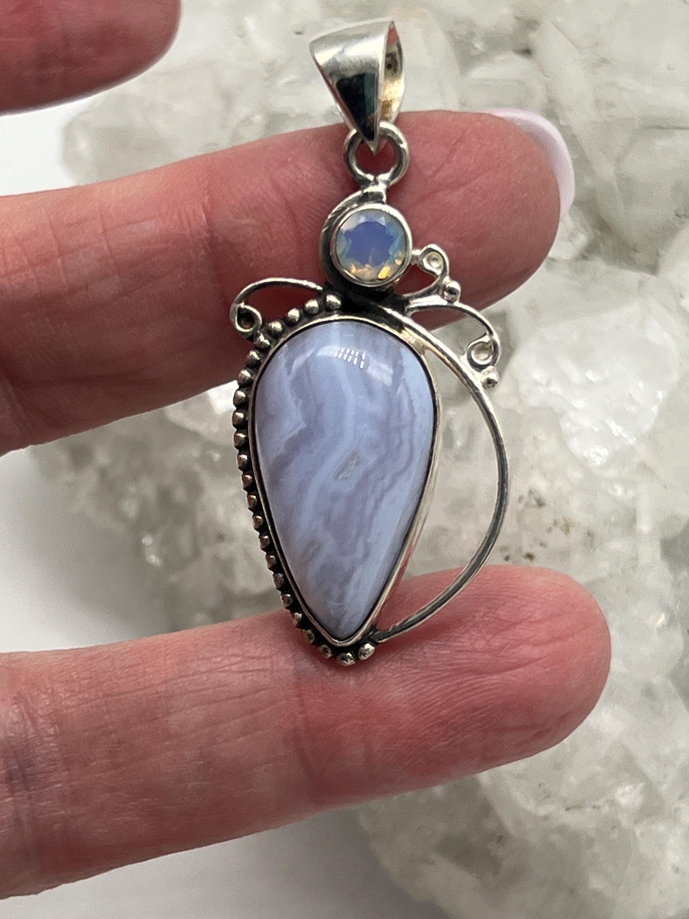 Beautiful Blue Lace Agate And Opalite Pendant