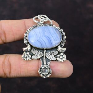 Blue Lace Agate Dragonfly Pendant: Handmade Sterling Silver Jewelry Blue Lace Agate Dragonfly Pendant: Handmade Sterling Silver Jewelry