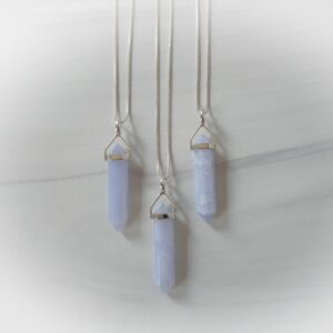 Blue Lace Gemstone Necklace Sterling Silver • Genuine Blue Lace Agate • Blue Lace Agate Point Necklace • Sterling Blue Lace Agate Pendant