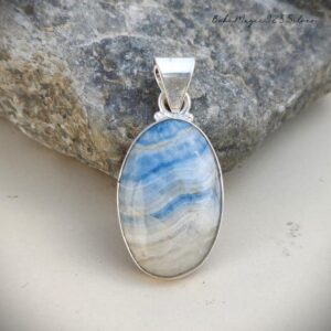 Handmade Blue Lace Agate 925 Sterling Silver Pendant Handmade Blue Lace Agate 925 Sterling Silver Pendant