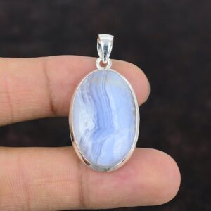 Blue Lace Agate Pendant: Handmade 925 Sterling Silver Gemstone Jewelry