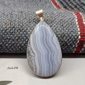 Handmade Pear Blue Lace Agate Pendant Necklace: Chunky Sterling Silver Handmade Pear Blue Lace Agate Pendant Necklace: Chunky Sterling Silver