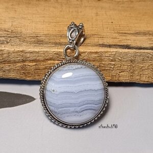 Blue Lace Agate Pendant: Handmade 925 Sterling Silver Boho Necklace Blue Lace Agate Pendant: Handmade 925 Sterling Silver Boho Necklace