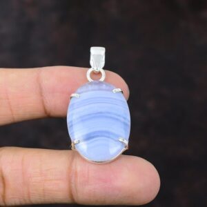 Blue Lace Agate Pendant: Handmade 925 Sterling Silver Gemstone Jewelry Blue Lace Agate Pendant: Handmade 925 Sterling Silver Gemstone Jewelry