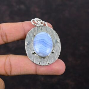 Handmade Blue Lace Agate 925 Sterling Silver Pendant Handmade Blue Lace Agate 925 Sterling Silver Pendant