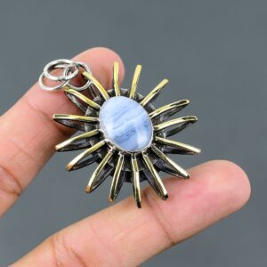 Blue Lace Agate Pendant: Handmade 925 Sterling Silver Gemstone Jewelry