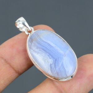 Handmade Blue Lace Agate Pendant: 925 Sterling Silver Gemstone Jewelry Handmade Blue Lace Agate Pendant: 925 Sterling Silver Gemstone Jewelry