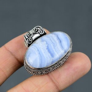 Handmade Blue Lace Agate 925 Sterling Silver Boho Pendant Handmade Blue Lace Agate 925 Sterling Silver Boho Pendant