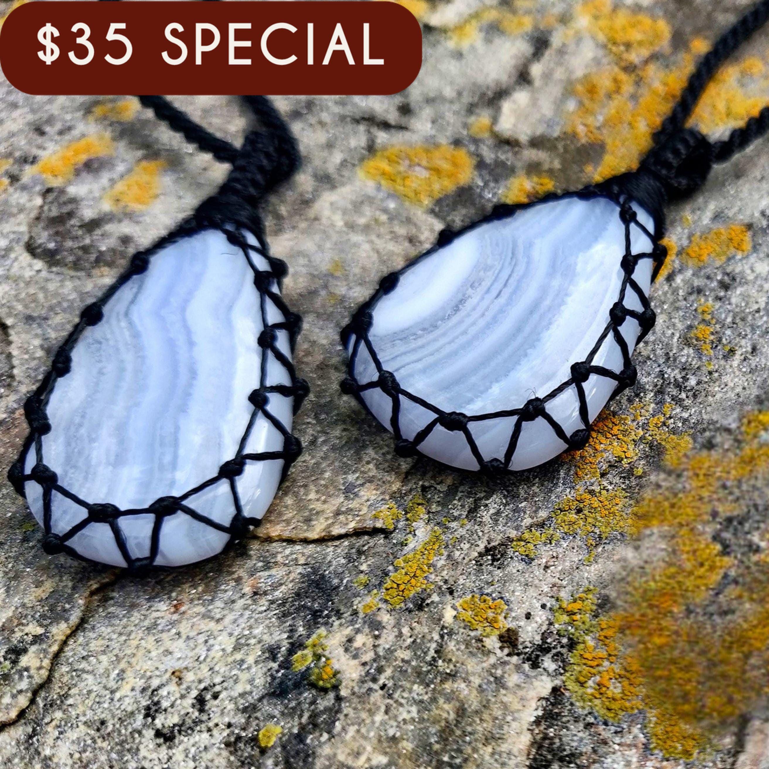 Natural Blue Lace Agate Necklace, Unique Crystal Jewelry, Women's / Men's Gemstone Pendant, Best Friend Birthday Gift