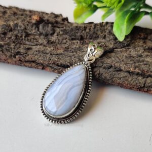 Natural Blue Lace Agate Pear Pendant: 925 Sterling Silver Boho Jewelry, Dainty Pendent Natural Blue Lace Agate Pear Pendant: 925 Sterling Silver Boho Jewelry, Dainty Pendent