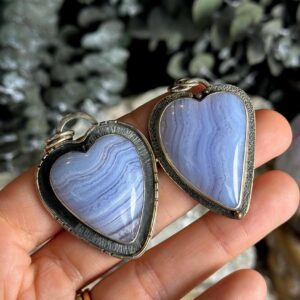 Blue Lace Agate Pendant Necklace: Sterling Silver, Heart Statement Necklace Blue Lace Agate Pendant Necklace: Sterling Silver, Heart Statement Necklace